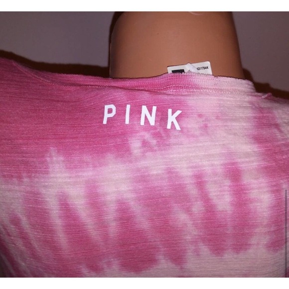 VICTORIA SECRET PINK Perfect Tee V-Neck T-Shirt TIE DYE Dog Logo XS X-SMALL - Picture 4 of 8